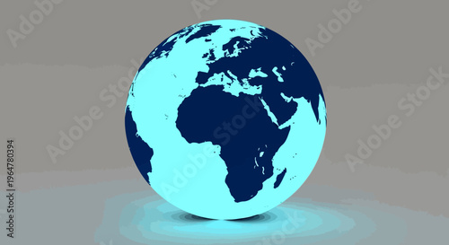 Glowing earth with blue and cyan colors on gray background