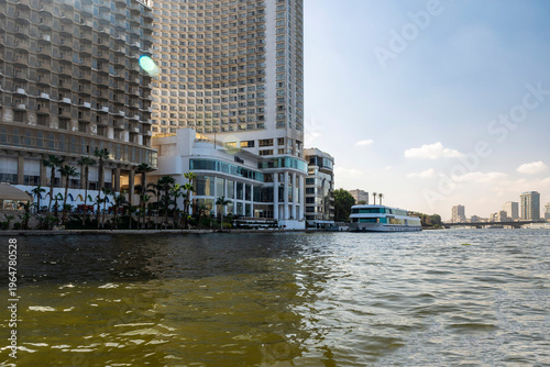 February 19, 2026, Cairo, Egypt, the Nile River at its fullest. The capital and largest city of Egypt. The largest city in the Middle East, seen from a pleasure boat.