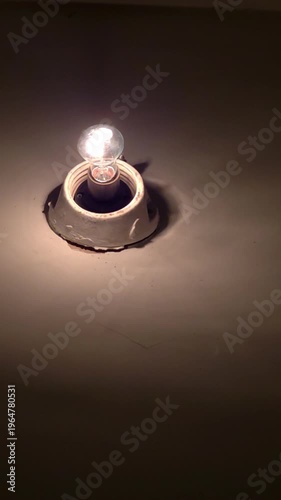 Vintage Exposed Bulb Concrete Lamp Base Overhead View Dark Gray Warm Beige Retro Minimalist Interior