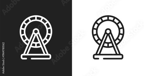 Hamster wheel icon. Linear black, white icon from pet shop collection. Outline hamster wheel vector. Thin line symbol isolated on white and black background