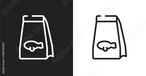 Fish food icon. Linear black, white icon from pet shop collection. Outline fish food vector. Thin line symbol isolated on white and black background