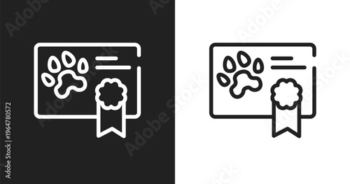 Health certificate icon. Linear black, white icon from pet shop collection. Outline health certificate vector. Thin line symbol isolated on white and black background