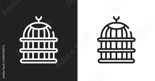 Bird cage icon. Linear black, white icon from pet shop collection. Outline bird cage vector. Thin line symbol isolated on white and black background
