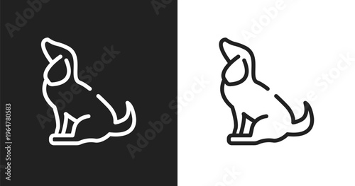Sitting dog icon. Linear black, white icon from pet shop collection. Outline sitting dog vector. Thin line symbol isolated on white and black background