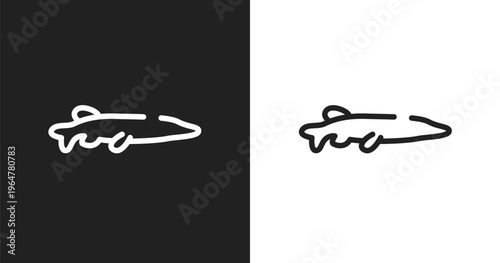 Big pike icon. Linear black, white icon from fauna collection. Outline big pike vector. Thin line symbol isolated on white and black background