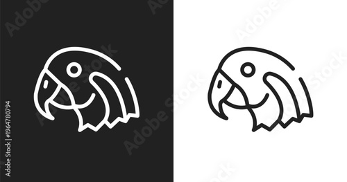 Parrot head icon. Linear black, white icon from fauna collection. Outline parrot head vector. Thin line symbol isolated on white and black background