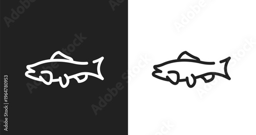 Big salmon icon. Linear black, white icon from fauna collection. Outline big salmon vector. Thin line symbol isolated on white and black background