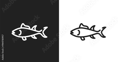 Big tuna icon. Linear black, white icon from fauna collection. Outline big tuna vector. Thin line symbol isolated on white and black background