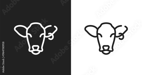 Cow head icon. Linear black, white icon from fauna collection. Outline cow head vector. Thin line symbol isolated on white and black background