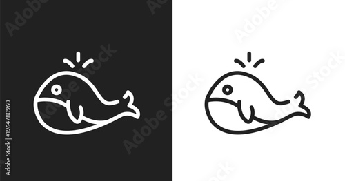 Big whale icon. Linear black, white icon from cute animals collection. Outline big whale vector. Thin line symbol isolated on white and black background