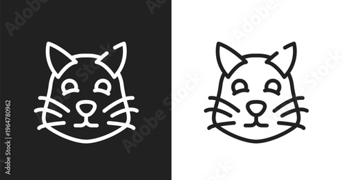 Pet cat icon. Linear black, white icon from cute animals collection. Outline pet cat vector. Thin line symbol isolated on white and black background