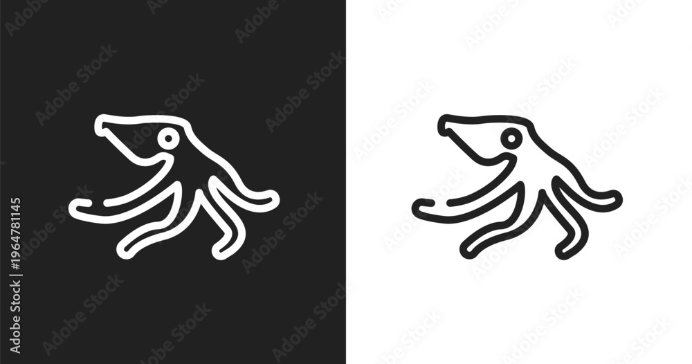 Fototapeta premium Wild octopus icon. Linear black, white icon from free animals collection. Outline wild octopus vector. Thin line symbol isolated on white and black background