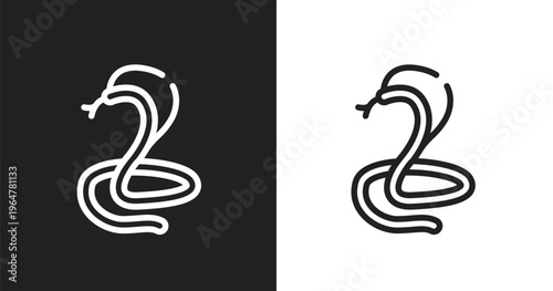 Poisonous cobra icon. Linear black, white icon from free animals collection. Outline poisonous cobra vector. Thin line symbol isolated on white and black background
