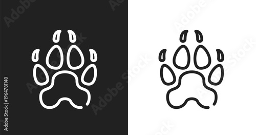 Canine pawprint icon. Linear black, white icon from free animals collection. Outline canine pawprint vector. Thin line symbol isolated on white and black background