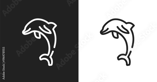 Jumping dolphin icon. Linear black, white icon from free animals collection. Outline jumping dolphin vector. Thin line symbol isolated on white and black background