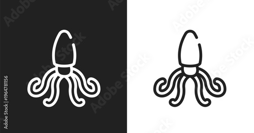 Giant squid icon. Linear black, white icon from free animals collection. Outline giant squid vector. Thin line symbol isolated on white and black background