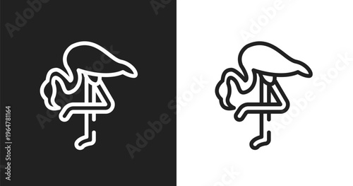 Flamingo with leg up icon. Linear black, white icon from free animals collection. Outline flamingo with leg up vector. Thin line symbol isolated on white and black background