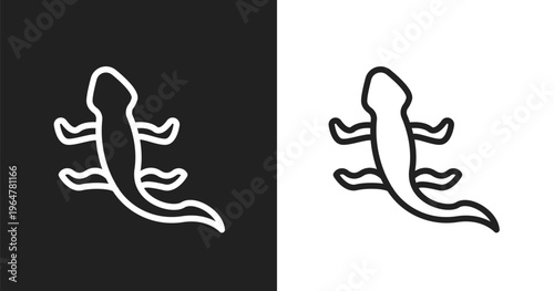 Curved lizard icon. Linear black, white icon from free animals collection. Outline curved lizard vector. Thin line symbol isolated on white and black background