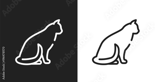 Sitting cat icon. Linear black, white icon from free animals collection. Outline sitting cat vector. Thin line symbol isolated on white and black background