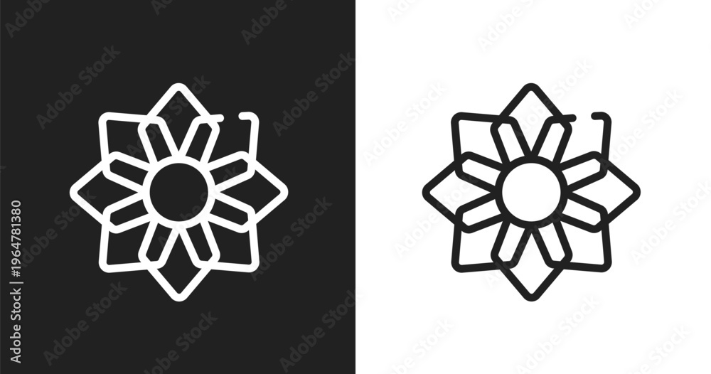 Fototapeta premium Angular flower icon. Linear black, white icon from poi nature collection. Outline angular flower vector. Thin line symbol isolated on white and black background