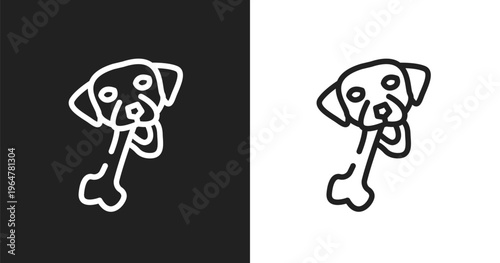 Chewing bone for dog icon. Linear black, white icon from woof woof collection. Outline chewing bone for dog vector. Thin line symbol isolated on white and black background