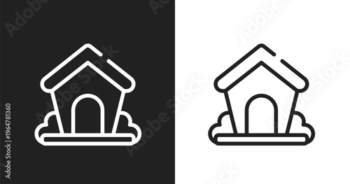 Dog kennel icon. Linear black, white icon from woof woof collection. Outline dog kennel vector. Thin line symbol isolated on white and black background