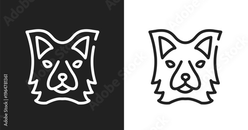 Border collie head icon. Linear black, white icon from woof woof collection. Outline border collie head vector. Thin line symbol isolated on white and black background