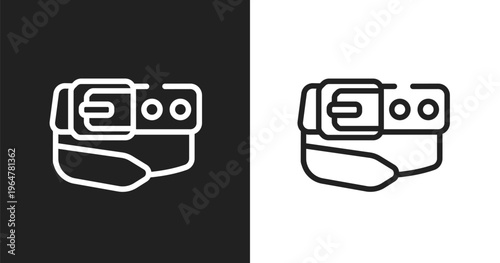 Belt and buckle icon. Linear black, white icon from woof woof collection. Outline belt and buckle vector. Thin line symbol isolated on white and black background