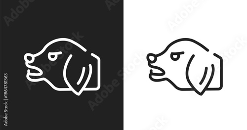 Angry dog icon. Linear black, white icon from woof woof collection. Outline angry dog vector. Thin line symbol isolated on white and black background