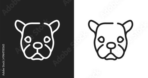 Face of staring dog icon. Linear black, white icon from woof woof collection. Outline face of staring dog vector. Thin line symbol isolated on white and black background