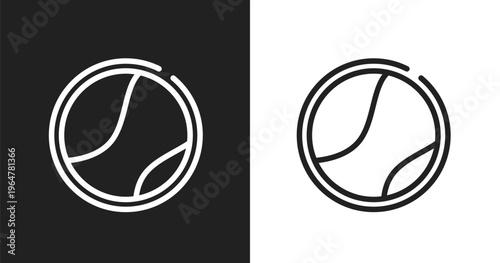 Tennis ball icon. Linear black, white icon from woof woof collection. Outline tennis ball vector. Thin line symbol isolated on white and black background