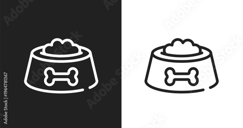 Dog food bowl icon. Linear black, white icon from woof woof collection. Outline dog food bowl vector. Thin line symbol isolated on white and black background