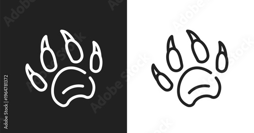 Animal paw print icon. Linear black, white icon from woof woof collection. Outline animal paw print vector. Thin line symbol isolated on white and black background