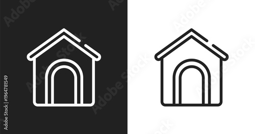 Dog and pets house icon. Linear black, white icon from dogs collection. Outline dog and pets house vector. Thin line symbol isolated on white and black background