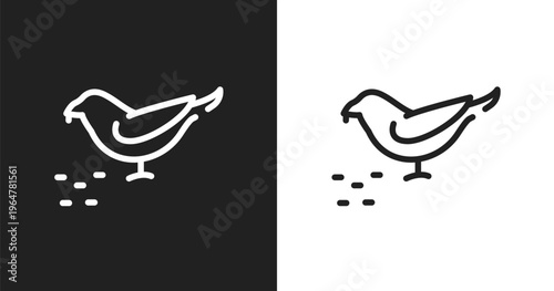 Bird eating seeds icon. Linear black, white icon from birds pack collection. Outline bird eating seeds vector. Thin line symbol isolated on white and black background