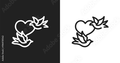 Birds couple icon. Linear black, white icon from birds pack collection. Outline birds couple vector. Thin line symbol isolated on white and black background