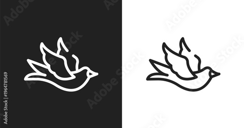 Black bird icon. Linear black, white icon from birds pack collection. Outline black bird vector. Thin line symbol isolated on white and black background