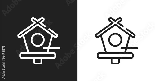 Birds house icon. Linear black, white icon from birds pack collection. Outline birds house vector. Thin line symbol isolated on white and black background
