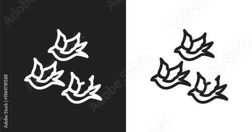 Birds group icon. Linear black, white icon from birds pack collection. Outline birds group vector. Thin line symbol isolated on white and black background