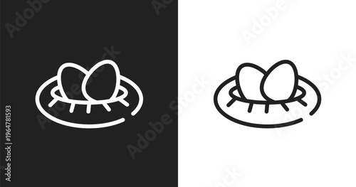 Nest with eggs icon. Linear black, white icon from birds pack collection. Outline nest with eggs vector. Thin line symbol isolated on white and black background