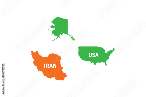 Map illustration of Iran, Alaska and continental united states of america