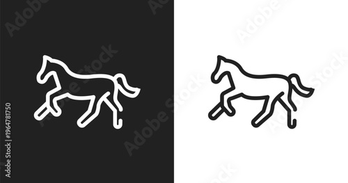 Horse running icon. Linear black, white icon from horses collection. Outline horse running vector. Thin line symbol isolated on white and black background
