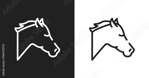Horse head icon. Linear black, white icon from horses collection. Outline horse head vector. Thin line symbol isolated on white and black background