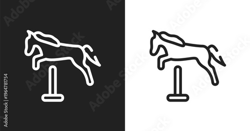 Horse jumping icon. Linear black, white icon from horses collection. Outline horse jumping vector. Thin line symbol isolated on white and black background
