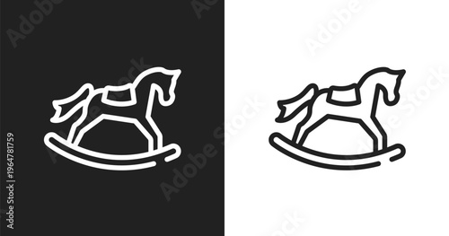 Rocker horse icon. Linear black, white icon from horses collection. Outline rocker horse vector. Thin line symbol isolated on white and black background