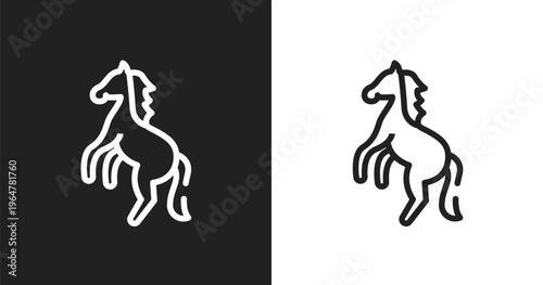 Wild horse icon. Linear black, white icon from horses collection. Outline wild horse vector. Thin line symbol isolated on white and black background