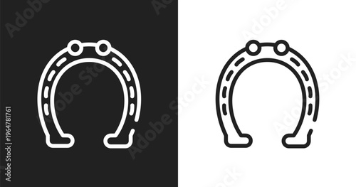 Horseshoe tool icon. Linear black, white icon from horses collection. Outline horseshoe tool vector. Thin line symbol isolated on white and black background