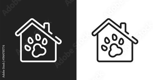 Pet hotel icon. Linear black, white icon from pet hotel collection. Outline pet hotel vector. Thin line symbol isolated on white and black background