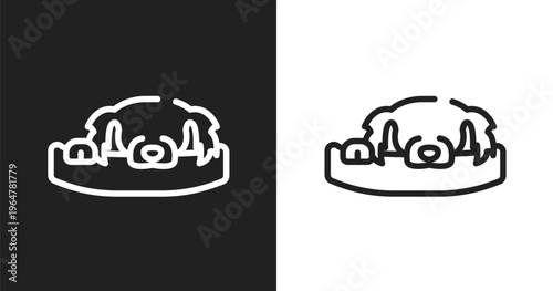 Dog resting icon. Linear black, white icon from pet hotel collection. Outline dog resting vector. Thin line symbol isolated on white and black background