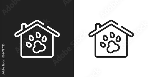 Pet hotel sign icon. Linear black, white icon from pet hotel collection. Outline pet hotel sign vector. Thin line symbol isolated on white and black background